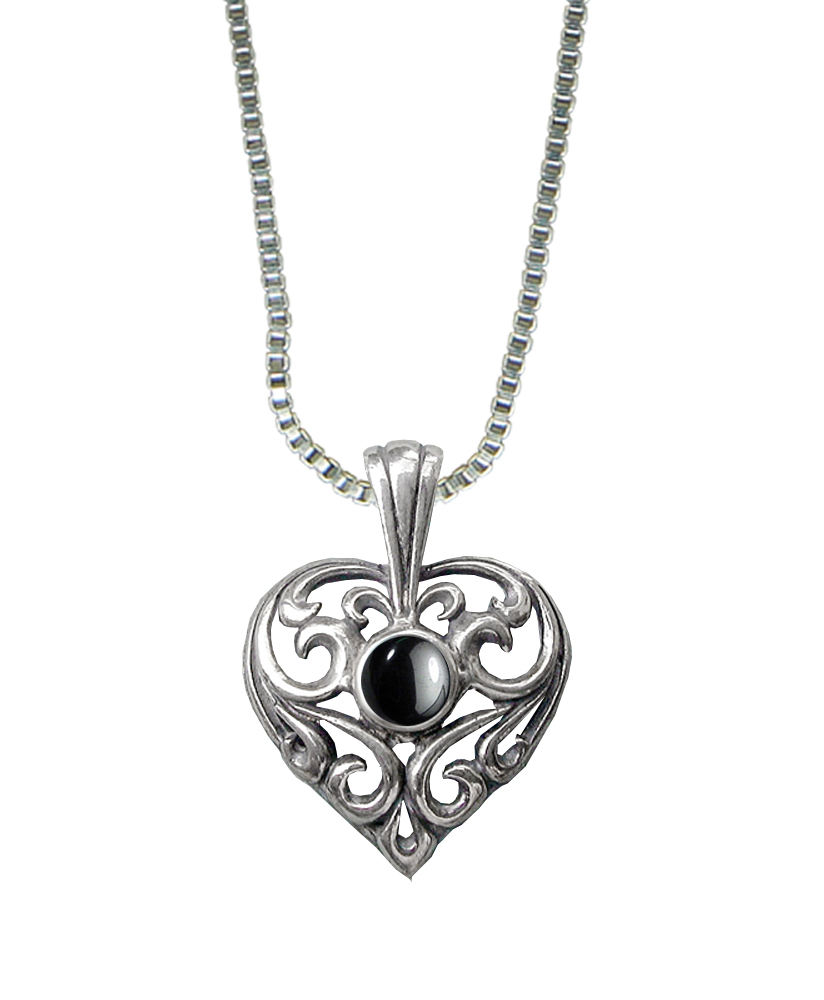 Sterling Silver Exceptional Filigree Heart Pendant With Hematite